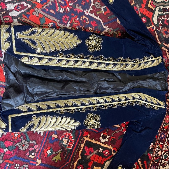 Elegant Navy and Gold Embroidered coat chapan from Tajikistan.
